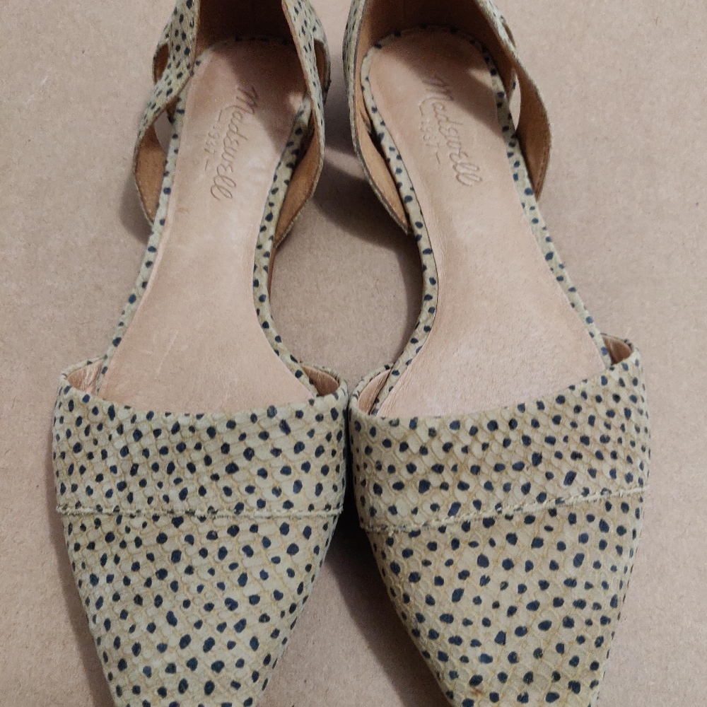 Madewell Beige Suede Pointed D'Orsay Flats with Black Dots
